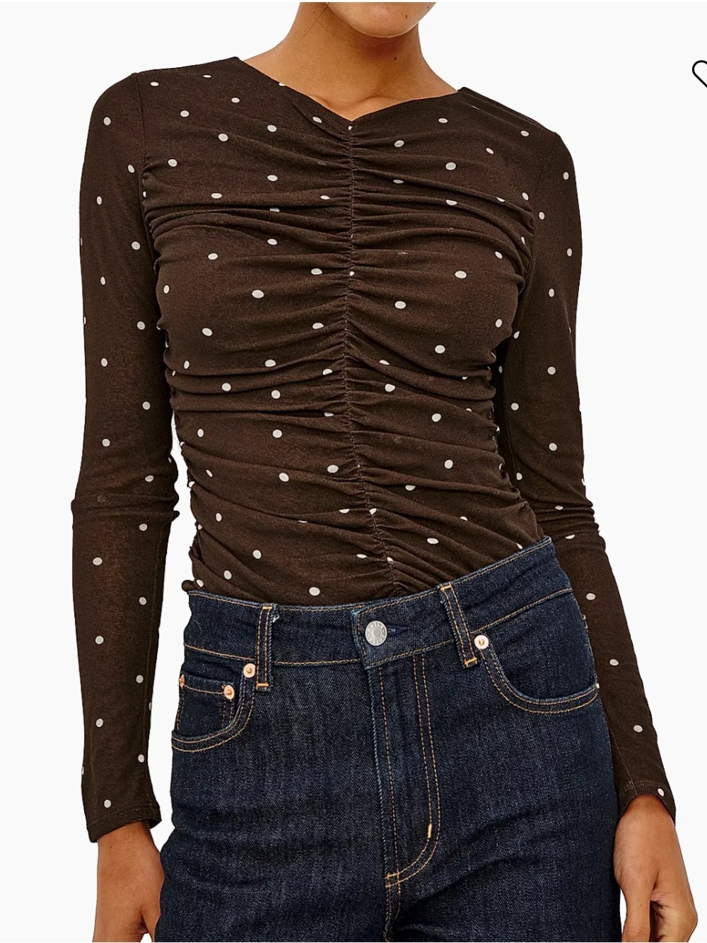 Rails Brown Polka Dot Ruched Long Sleeve Top